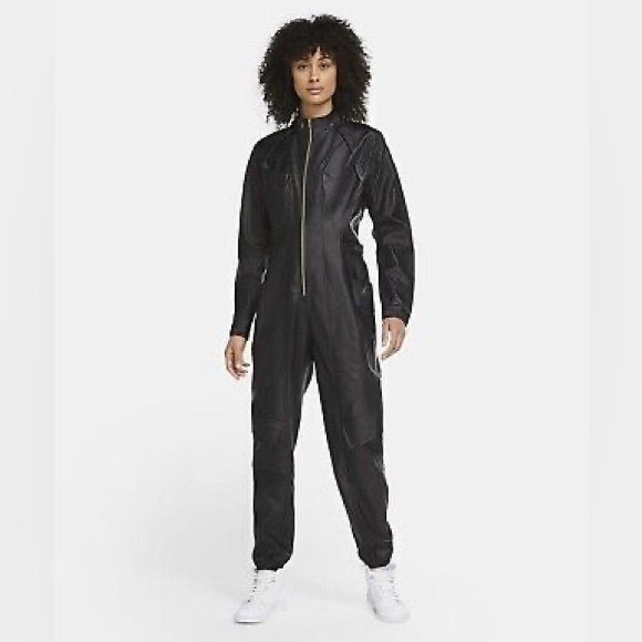 NWT Nike Jordan Women’s Faux Leather Jumpsuit Flight Suit Runway Collection - Picture 7 of 10